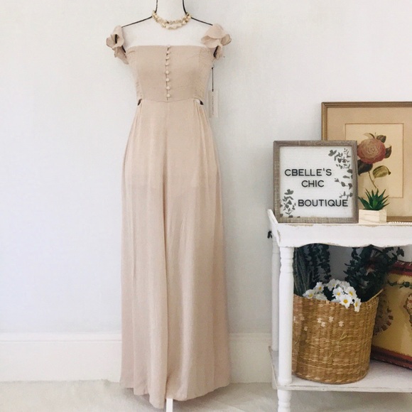 NWT Boho Off-The-Shoulder Smocked Jumpsuit - Picture 2 of 8